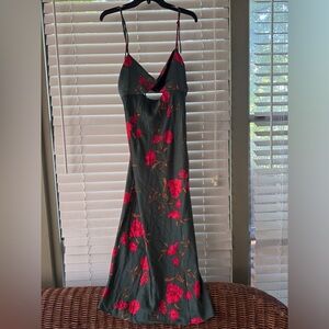 Hello Molly Black Midi Dress with Red Floral Print